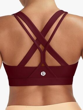 Running Girl Women's Criss-Cross Back Strappy Sports Bra - Wine Red - XL